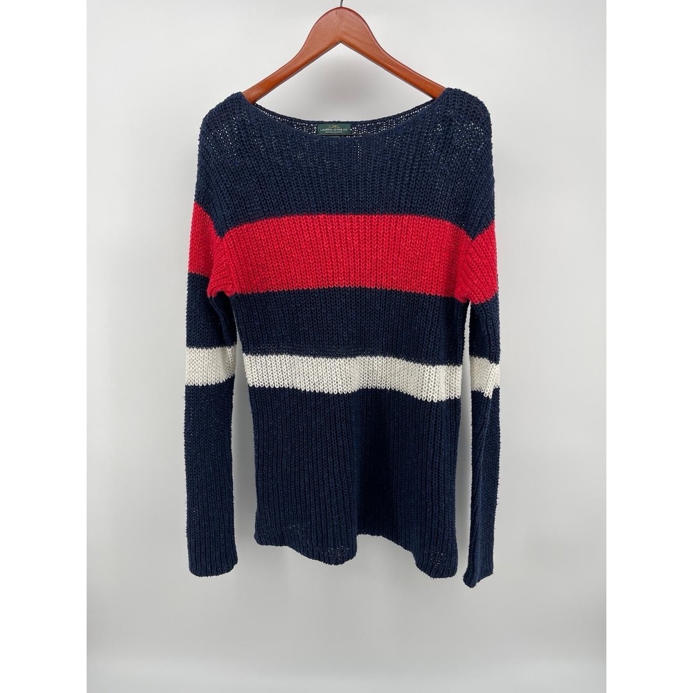 Vintage Lauren Ralph Lauren LRL Knit‎ Sweater Women L Striped Linen Cotton